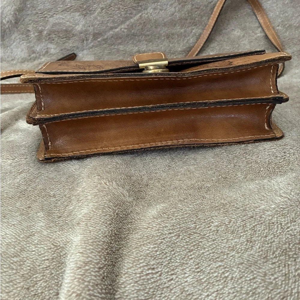 Patricia Nash Laurentina Signature Map Leather Crossbody Purse Brown